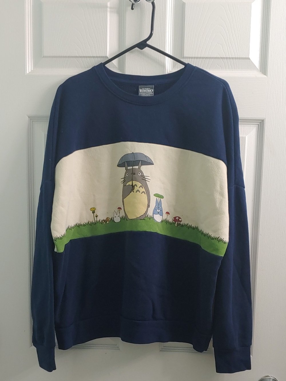 My Neighbor Totoro Panel Sweater Navy Blue Women's Sweatshirt Size L